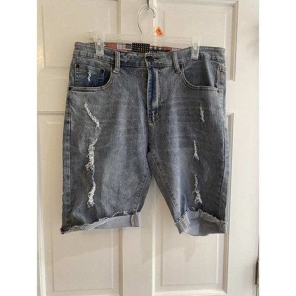 American Breed Denim Shorts Size 32 designer distressed Jean Dark Wash NWT - Picture 2 of 5